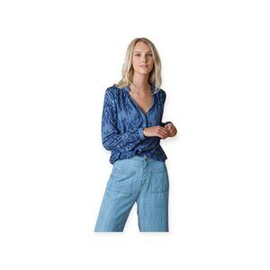 Indi & Cold Indigo Tie-Dye Puff Sleeve Blouse – Size L – 100% Viscose EUC